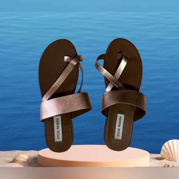 Steve Madden Athens rose gold sandals size 8.5  Athens Strappy Flat Faux Leather - Picture 3 of 16